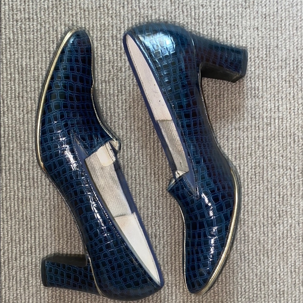 Vintage Elegant Blue Alligator Patterned Women's Shoes with heel No Size - Picture 10 of 15